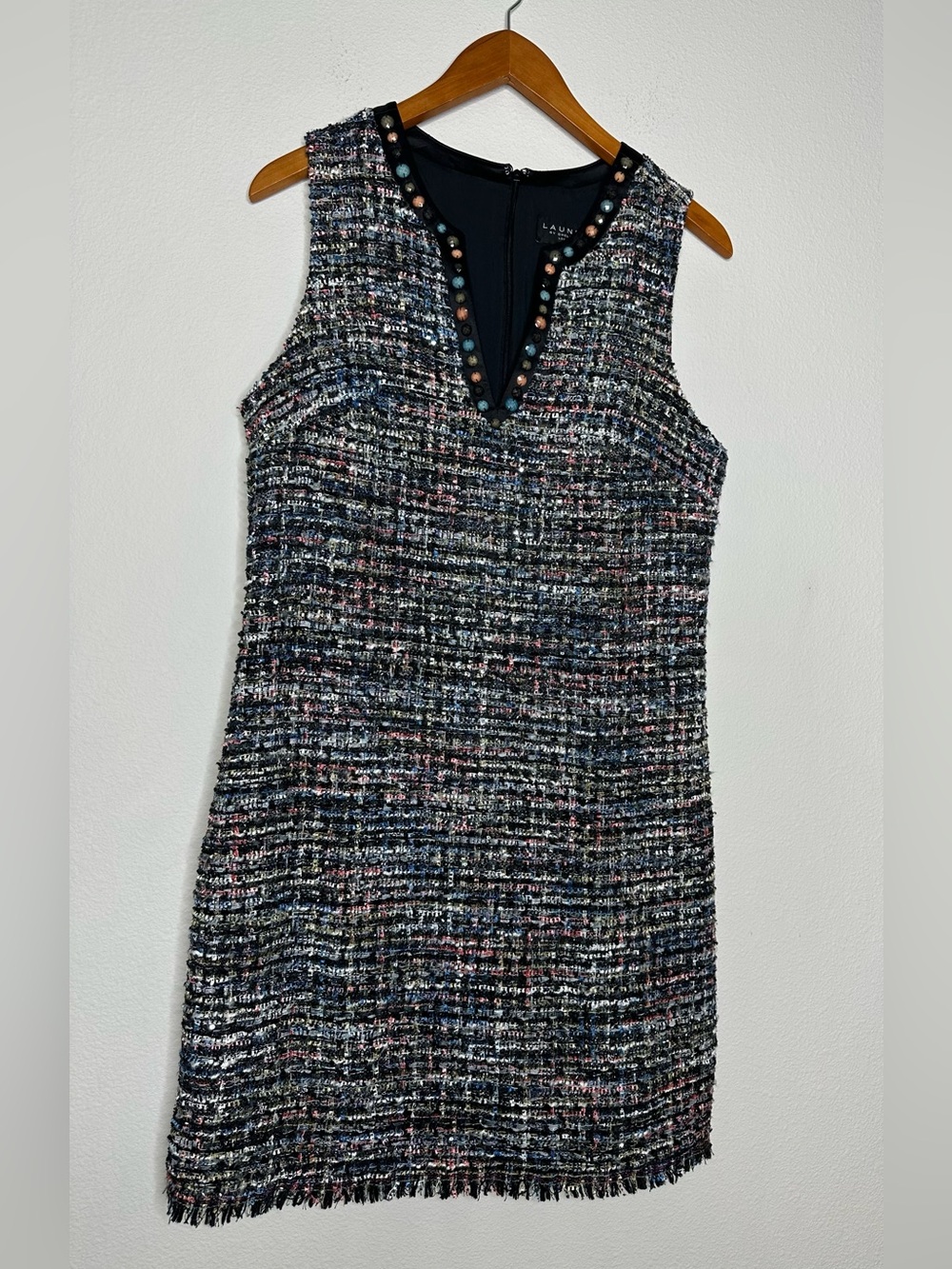 Laundry By Shelli Segal Black Multi-Color Tweed Sleeveless Shift Dress - Picture 2 of 10